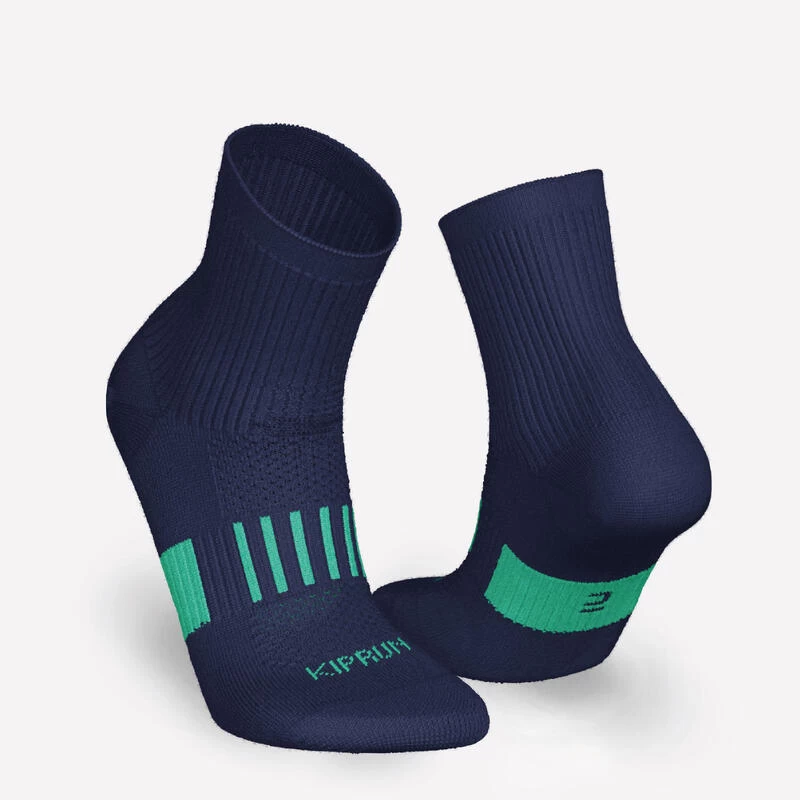 LotX2 De Chaussettes Running Confort Enfant - KIPRUN 500 Mid Marine Et Rayé Vert 2 LotX2 De Chaussettes Running Confort Enfant - KIPRUN 500 Mid Marine Et Rayé Vert – Image 2