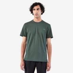 T-shirt De Running Respirant Homme - KIPRUN Run 500 Dry Vert Foncé Grisé
