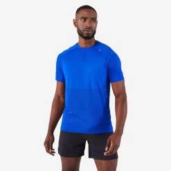T-shirt De Running Sans Couture Homme - KIPRUN Run 500 Confort Bleu Indigo