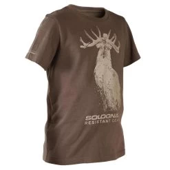 T-SHIRT Manches Courtes Chasse Coton Junior -100 LTD Cerf Marron