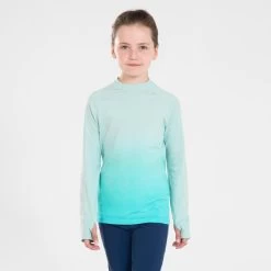T-SHIRT MANCHES LONGUES RUNNING ENFANT - KIPRUN SKINCARE TURQUOISE