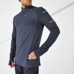 T-SHIRT RUNNING MANCHES LONGUES HIVER HOMME - KIPRUN WARM LIGHT BLEU FONCE -Magasin De Plein Air t shirt running manches longues hiver homme kiprun warm light bleu fonce 2