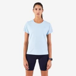 T-shirt Running Respirant Femme - KIPRUN Run 500 Dry Bleu Ciel