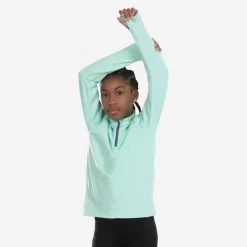 Tee-Shirt Manches Longues Running Enfant 1/2 Zip Chaud - KIPRUN Warm 100 Vert -Magasin De Plein Air tee shirt manches longues running enfant 12 zip chaud kiprun warm 100 vert 3