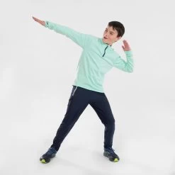 Tee-Shirt Manches Longues Running Enfant 1/2 Zip Chaud - KIPRUN Warm 100 Vert -Magasin De Plein Air tee shirt manches longues running enfant 12 zip chaud kiprun warm 100 vert 5