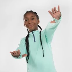 Tee-Shirt Manches Longues Running Enfant 1/2 Zip Chaud - KIPRUN Warm 100 Vert -Magasin De Plein Air tee shirt manches longues running enfant 12 zip chaud kiprun warm 100 vert 8
