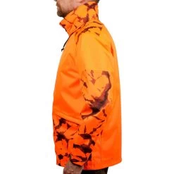 VESTE CHASSE RESISTANTE IMPERMEABLE ORANGE FLUO SUPERTRACK 100 -Magasin De Plein Air veste chasse resistante impermeable orange fluo supertrack 100 2