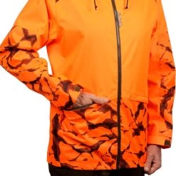 VESTE CHASSE RESISTANTE IMPERMEABLE ORANGE FLUO SUPERTRACK 100 -Magasin De Plein Air veste chasse resistante impermeable orange fluo supertrack 100 5