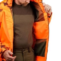 VESTE CHASSE RESISTANTE IMPERMEABLE ORANGE FLUO SUPERTRACK 100 -Magasin De Plein Air veste chasse resistante impermeable orange fluo supertrack 100 6