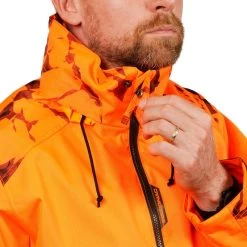 VESTE CHASSE RESISTANTE IMPERMEABLE ORANGE FLUO SUPERTRACK 100 -Magasin De Plein Air veste chasse resistante impermeable orange fluo supertrack 100 8